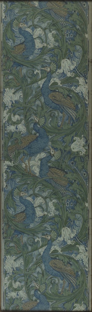 Řezaný panel tapety s fíky a pávem, cca 1895 (blokově tištěný papír) od Walter Crane