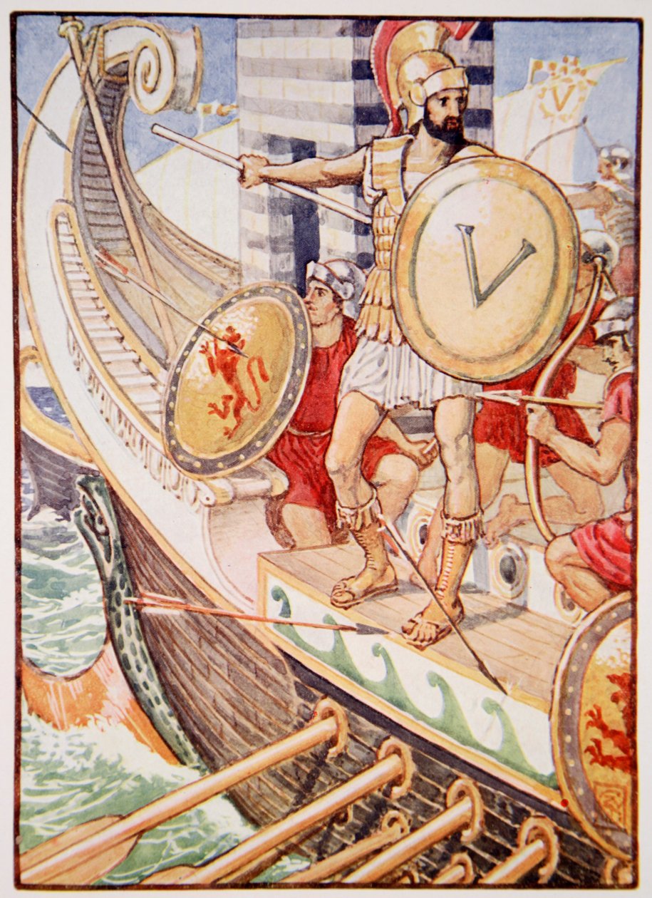 Stal se terčem každého šípu, ilustrace z Příběhu Řecka od Mary Macgregorové od Walter Crane