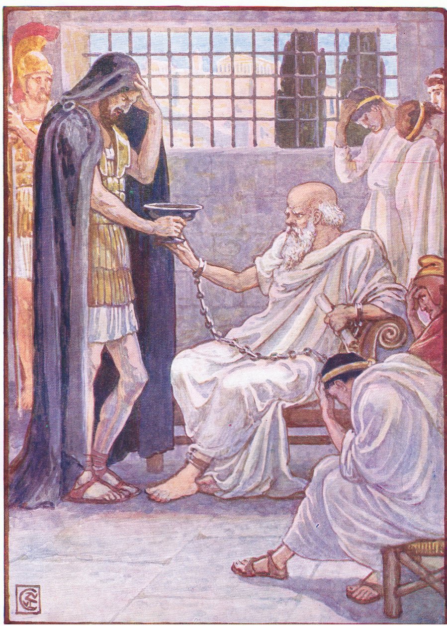 Vypil obsah, jako by šlo o točené víno, ilustrace z Příběhu Řecka, 30. léta od Walter Crane