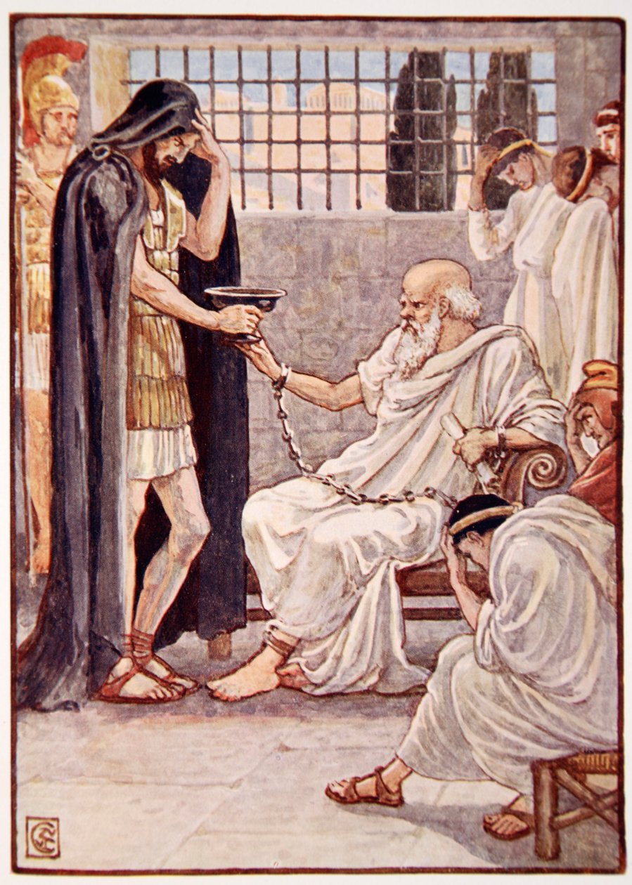 Vypil obsah, jako by to bylo točené víno, ilustrace z Příběhu Řecka od Mary Macgregor, 1. vydání, 1913 (barevný tisk) od Walter Crane