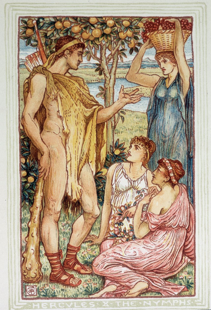 Herkules (Héraklés) a nymfy – v knize „Zázračná kniha pro dívky a chlapce“ od Waltera Cranea od Walter Crane
