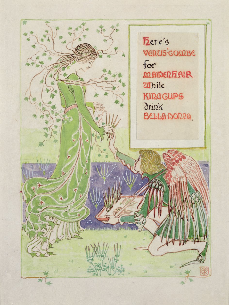 Zde je Venušin hřeben pro panenské vlasy, 1899 (tužka a wc na papíře) od Walter Crane
