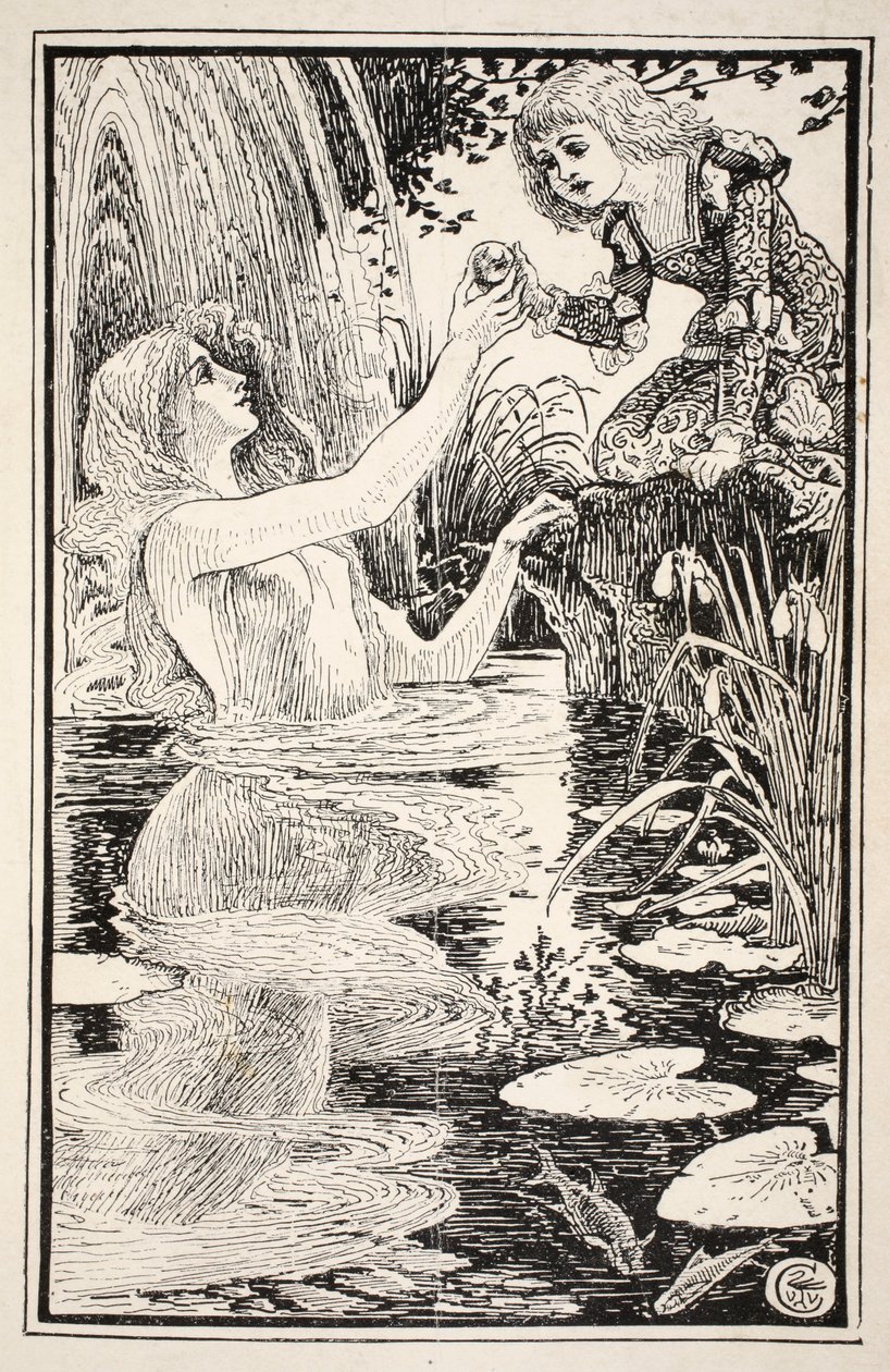 „Jsem tady nejdražší maličký – jsem tvá vlastní kmotra,“ řekla paní Nix, ilustrace z „Lidové a pohádkové příběhy paní Burton Harrisonové“, 1885. od Walter Crane