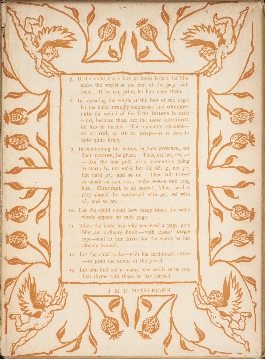 Metoda výuky zlatého základu. Květinové hranice s andělíčky. od Walter Crane