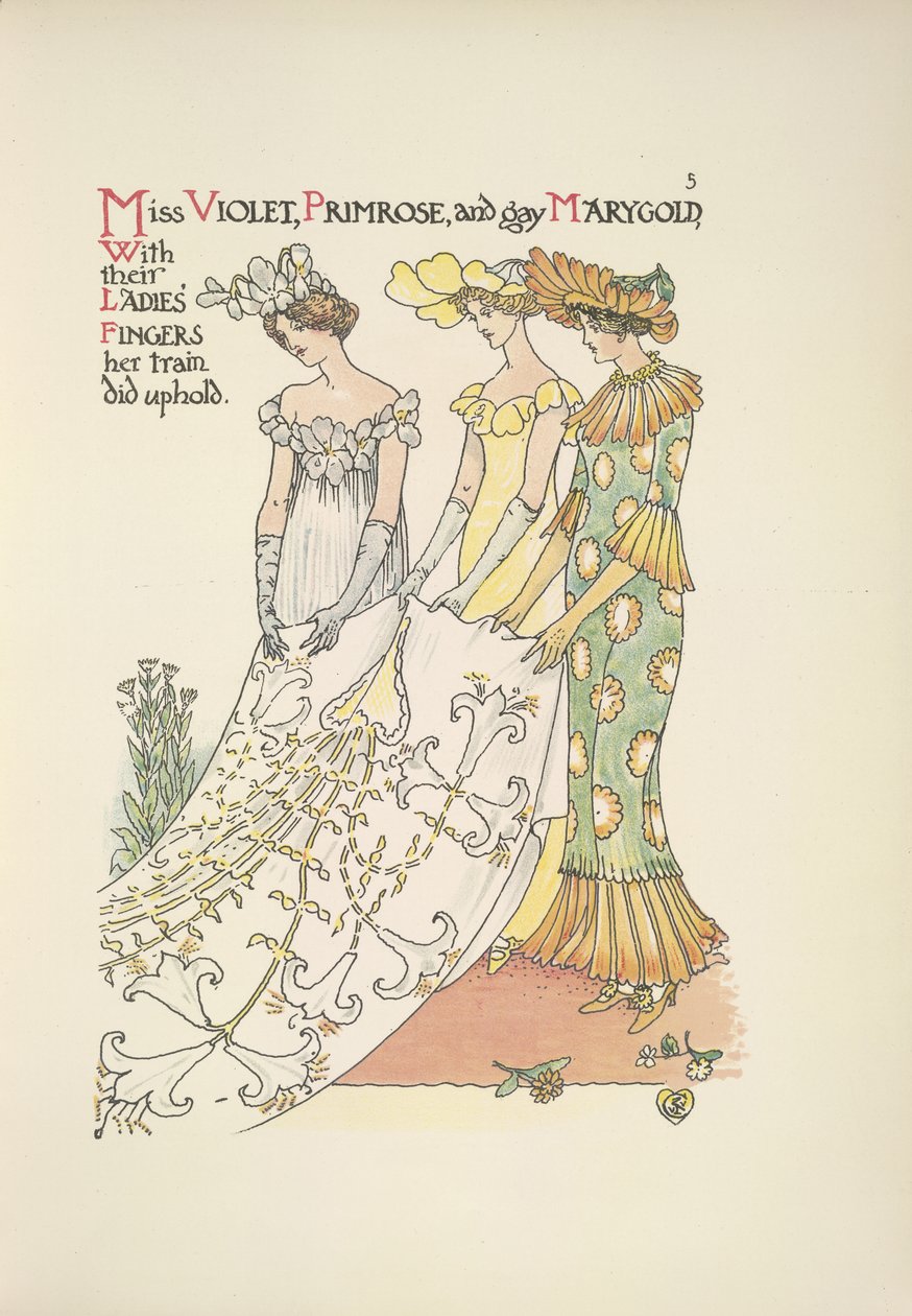 Slečna Violet, Primrose a gay Marygold. Tři mladé dámy od Walter Crane