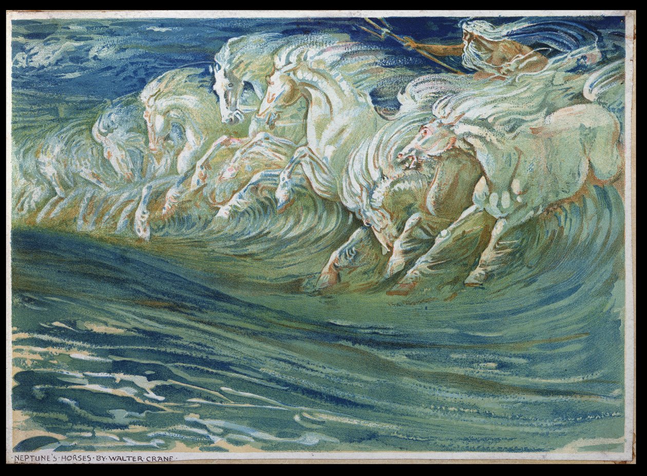 Neptunovi koně, ilustrace k „The Greek Mythological Legend“, publikované v Londýně, 1910 (viz také 169595) od Walter Crane