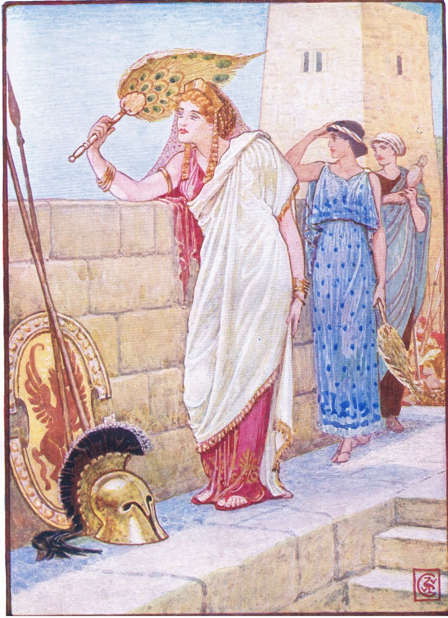 Často stála na zdech Tróje, ilustrace z Příběhu Řecka, 30. léta od Walter Crane