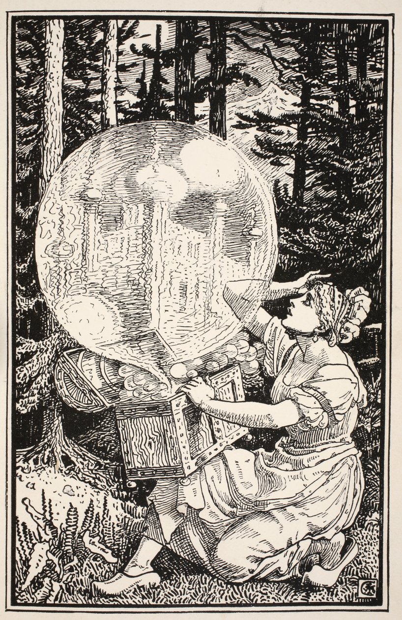 Vyšla skleněná kopule podobná mýdlové bublině, která se vznesla do vzduchu, ilustrace z knihy "Mrs Burton Harrison