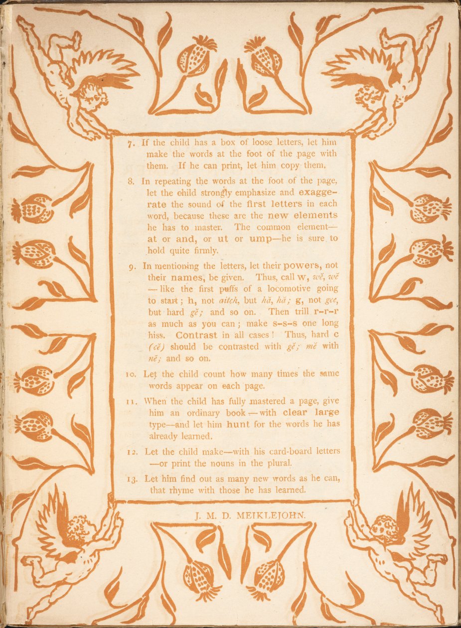 Návod na čtení pro dítě. Květinový okraj s andělíčky. od Walter Crane
