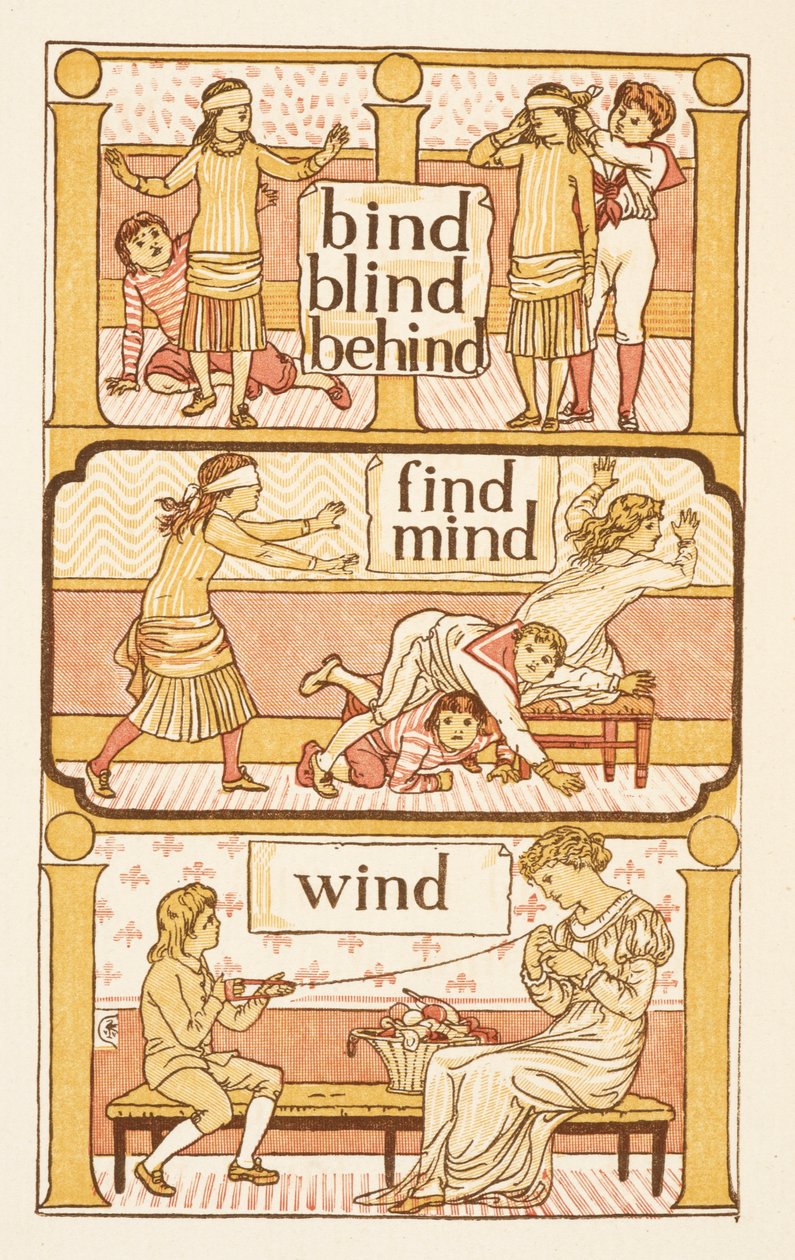 Rýmovaná slova končící na písmeno D. Hra slepců. Pro ilustraci použití písmene i. Zlatý základ. od Walter Crane