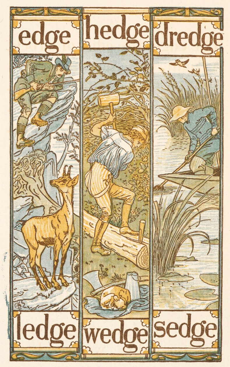 Rýmovaná slova končící na písmeno E. The Golden primer. od Walter Crane