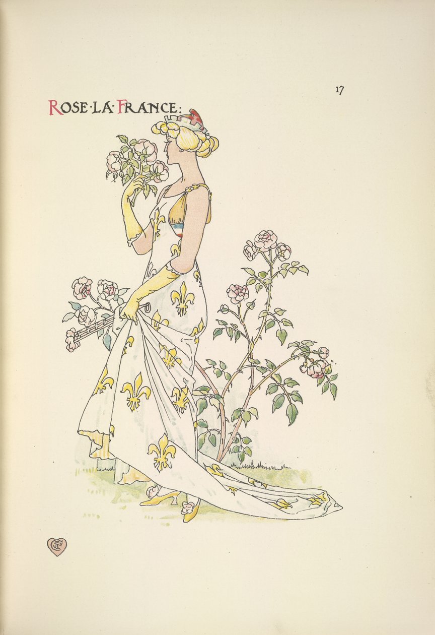 Rose La France. Mladá žena vonící kytici květin od Walter Crane