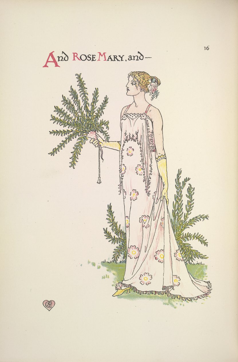 Rose Mary. Mladá žena drží rostlinu od Walter Crane