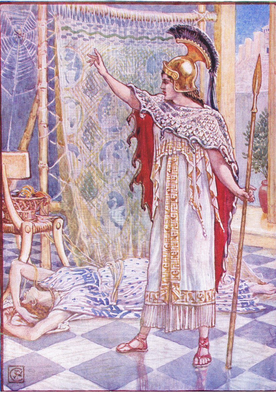 Proměnila ji v pavouka, ilustrace z Příběhu Řecka, 30. léta od Walter Crane