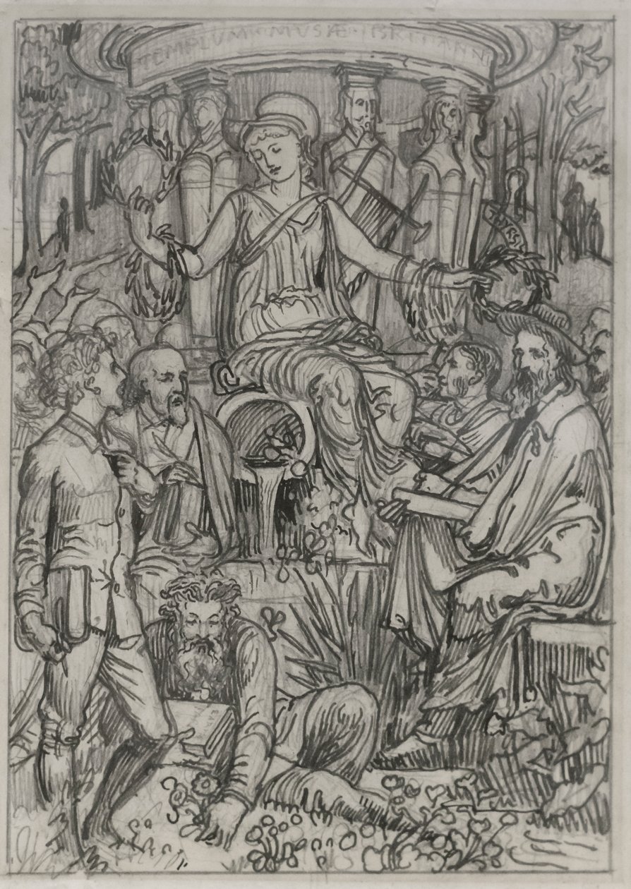 Náčrtek pro ilustraci frontispisu knihy "Living English Poets" (Živí angličtí básníci) od Walter Crane