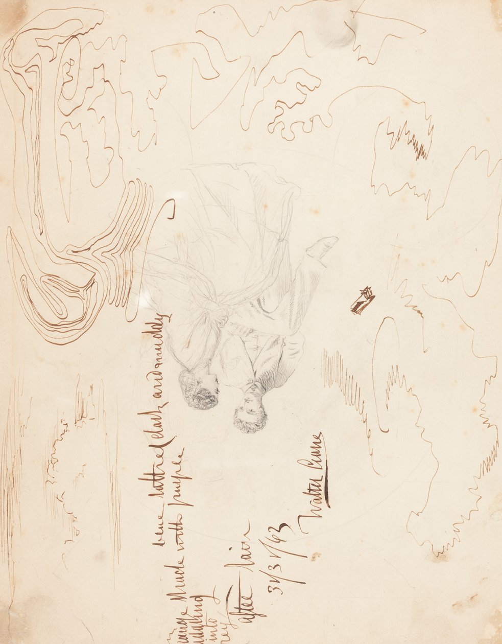 Náčrt páru sedícího s cloudovými studiemi [verso] od Walter Crane
