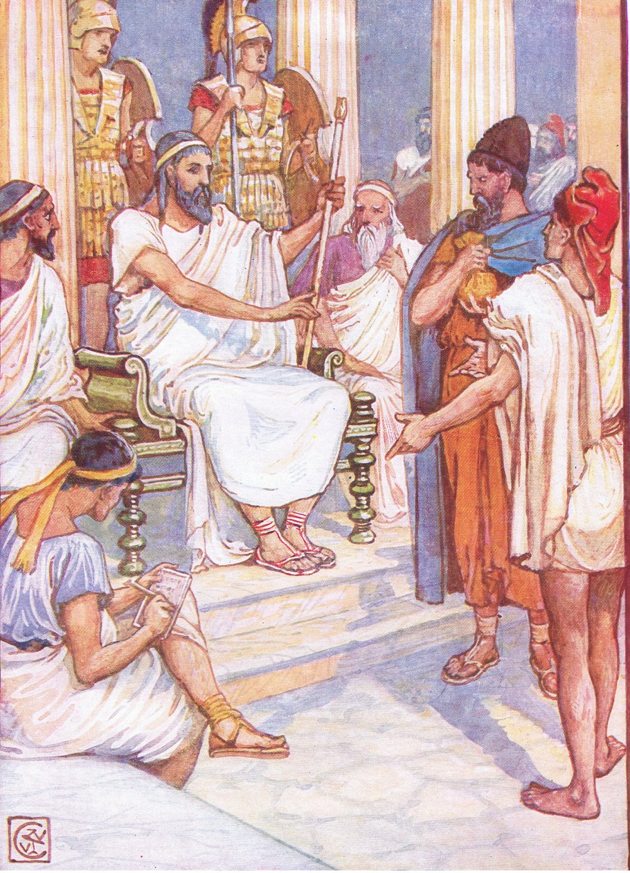 Solon, moudrý zákonodárce Athén, ilustrace z Příběhu Řecka, 30. léta od Walter Crane