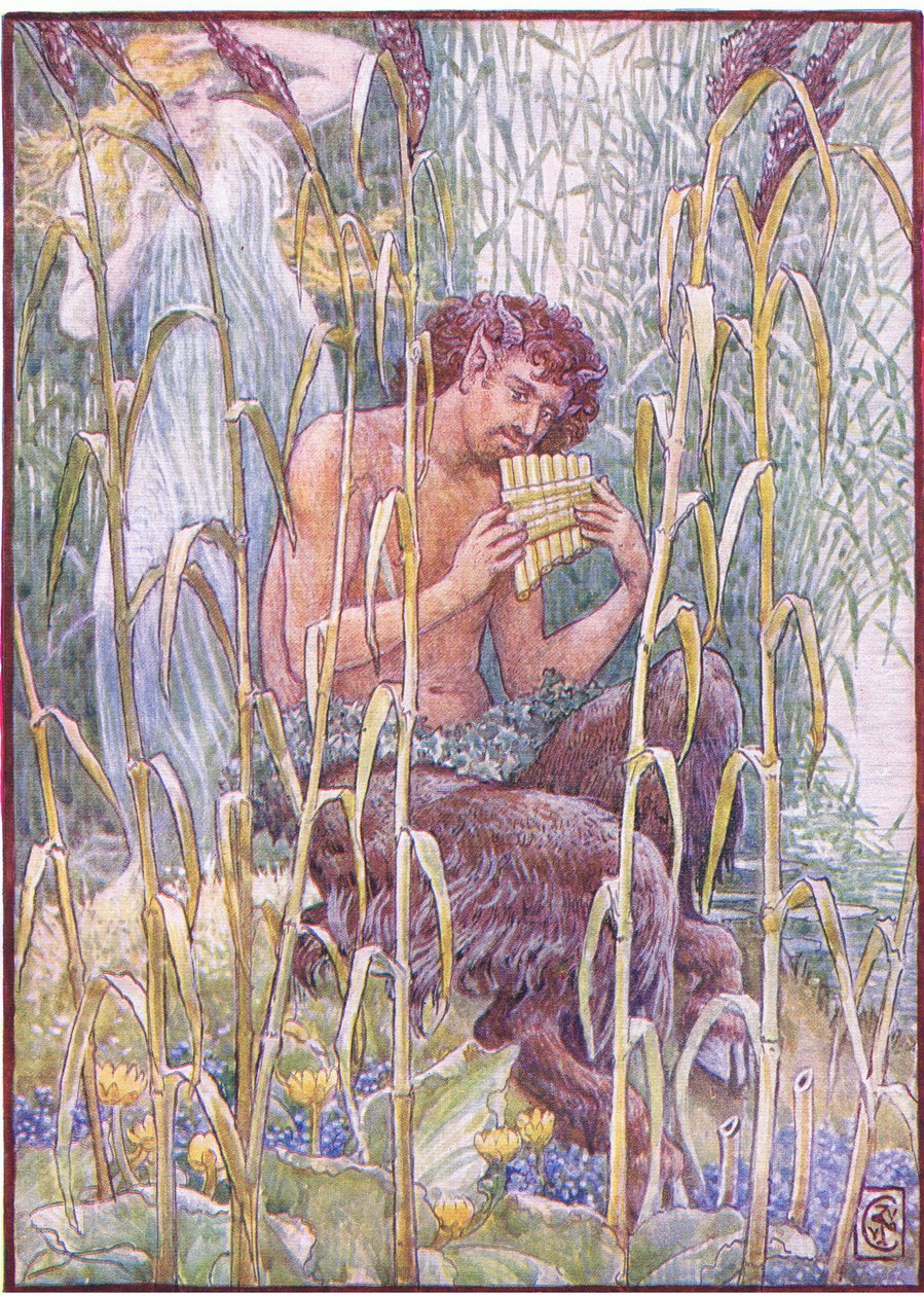 Sladká, pronikavě sladká byla hudba Panovy dýmky, ilustrace z „Příběhu Řecka“ od Walter Crane