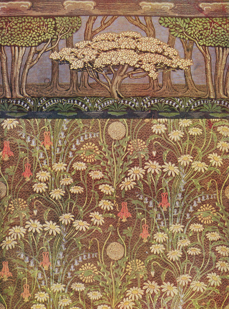 Tapeta "Louka" s vlysem "Májový strom", asi 1905 (tisk) od Walter Crane