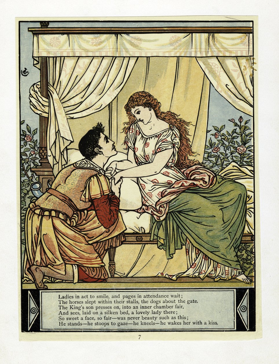 Princ probouzí Krásku, z The Blue Beard Picture Book, pub. 1879 (barevné lito) od Walter Crane