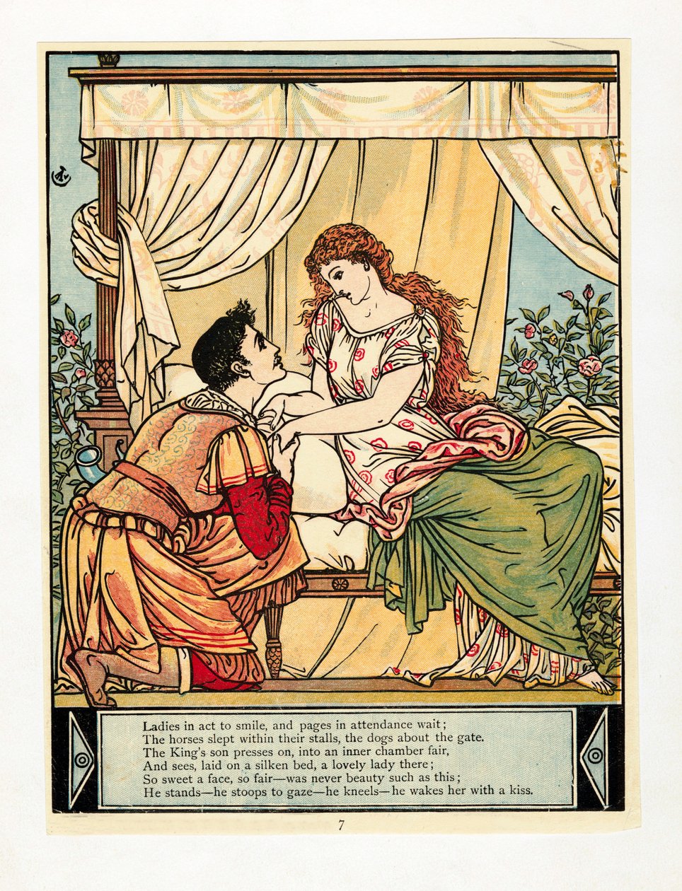 Princ probouzí Krásku, z The Blue Beard Picture Book, pub. 1879 barevná litografie, 1879. od Walter Crane