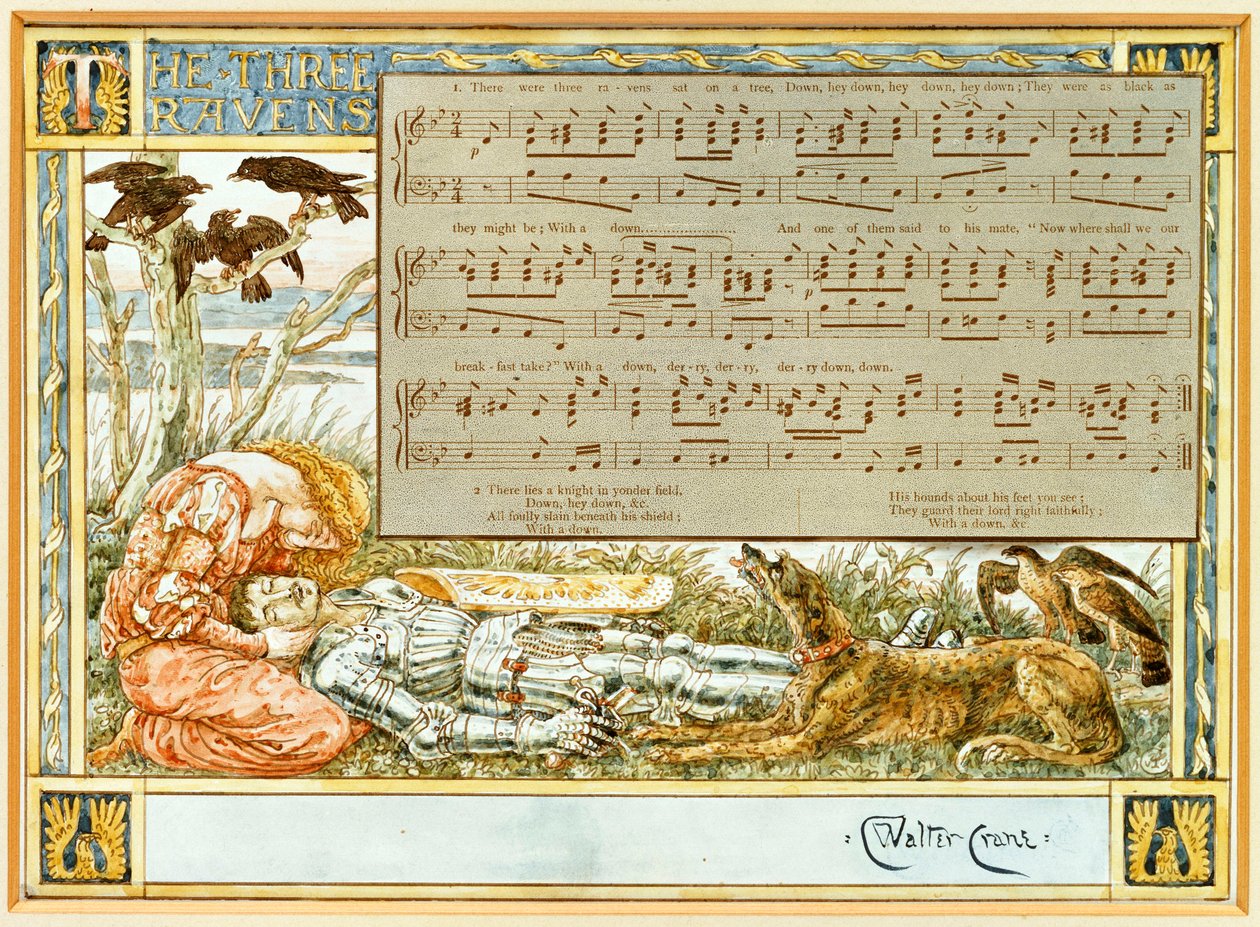 The Three Ravens: Design for a Song Book od Walter Crane