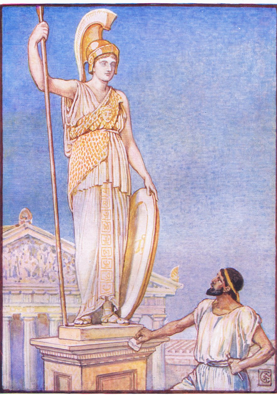 Postava bohyně byla kolosální, ilustrace z Příběhu Řecka, 30. léta od Walter Crane