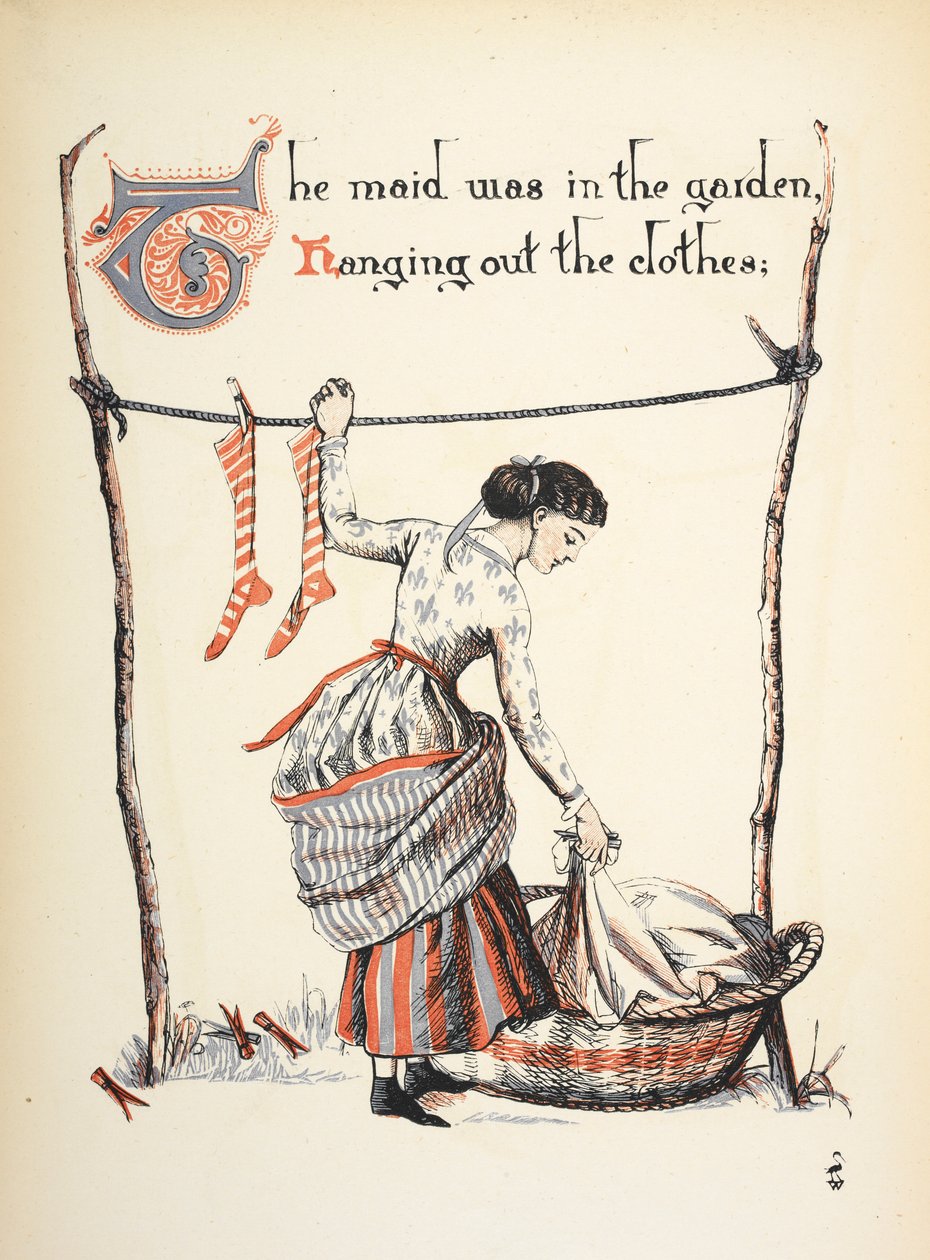 Služka byla na zahradě a věšela šaty. od Walter Crane