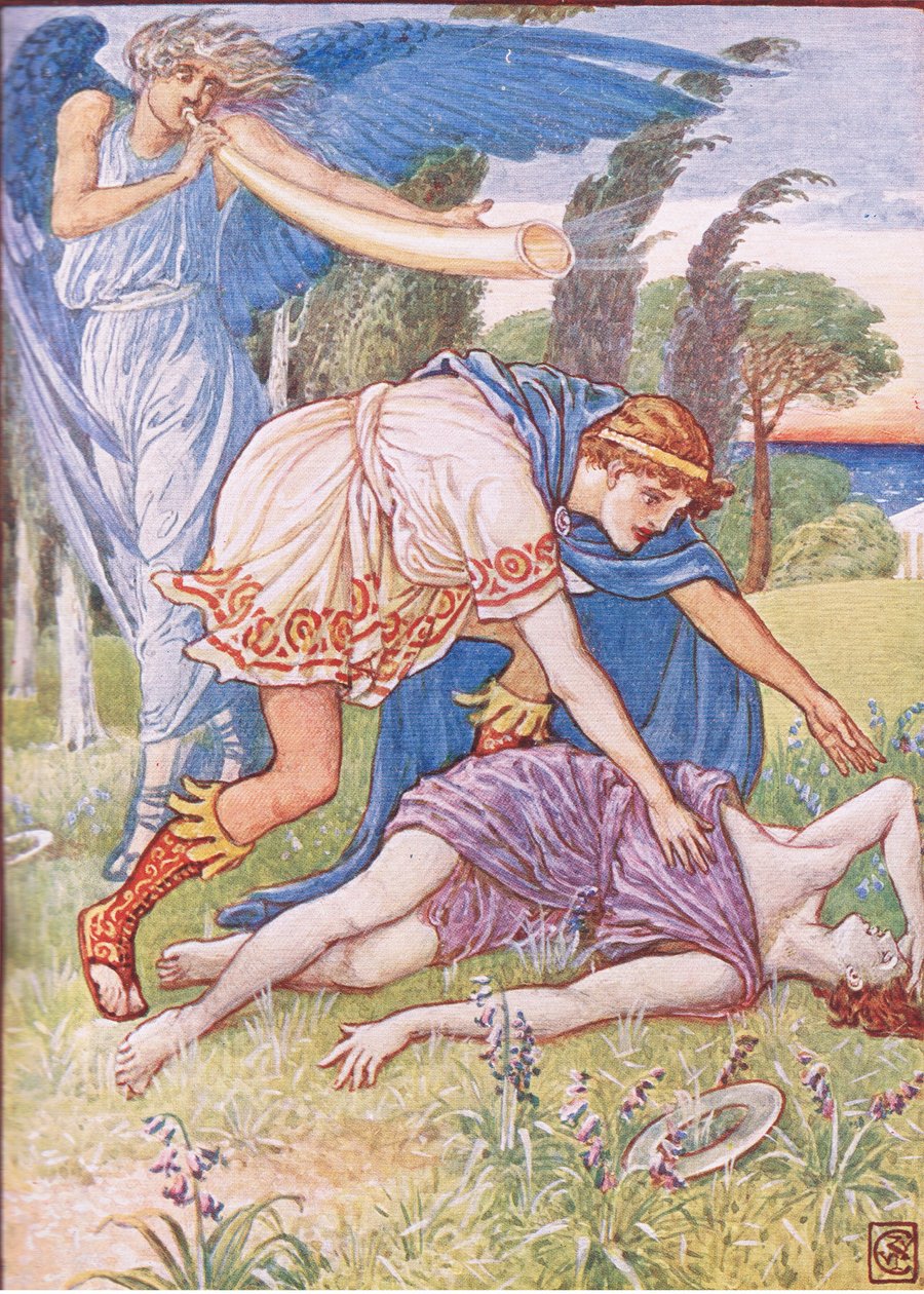 Bůh větru seslal závan z jihu, ilustrace z „Příběhu Řecka“ od Walter Crane