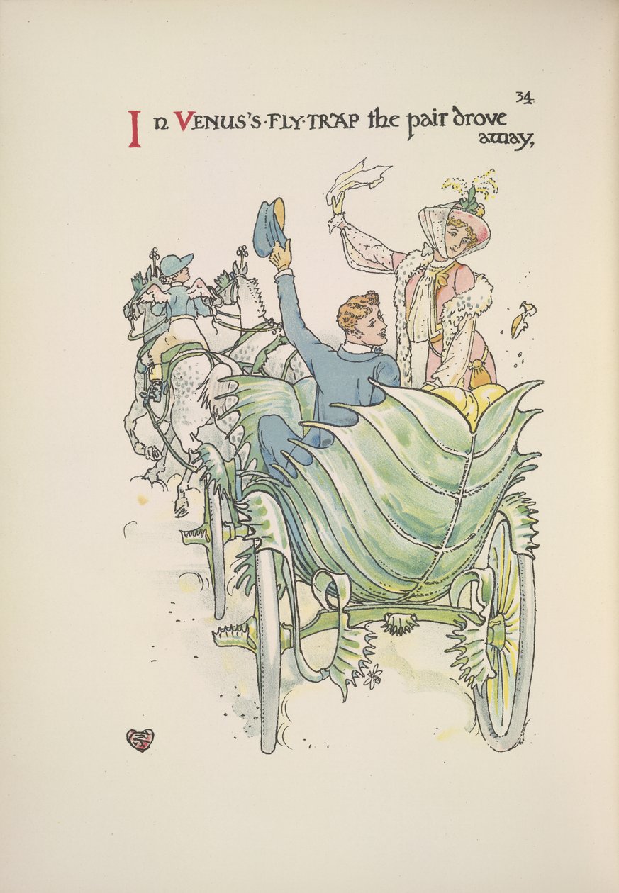 Venušina mucholapka. Pár cestující na koni a kočárem od Walter Crane