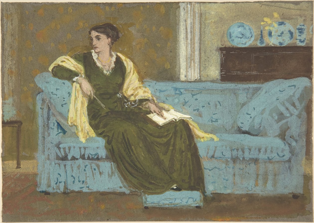 Žena sedící na pohovce od Walter Crane