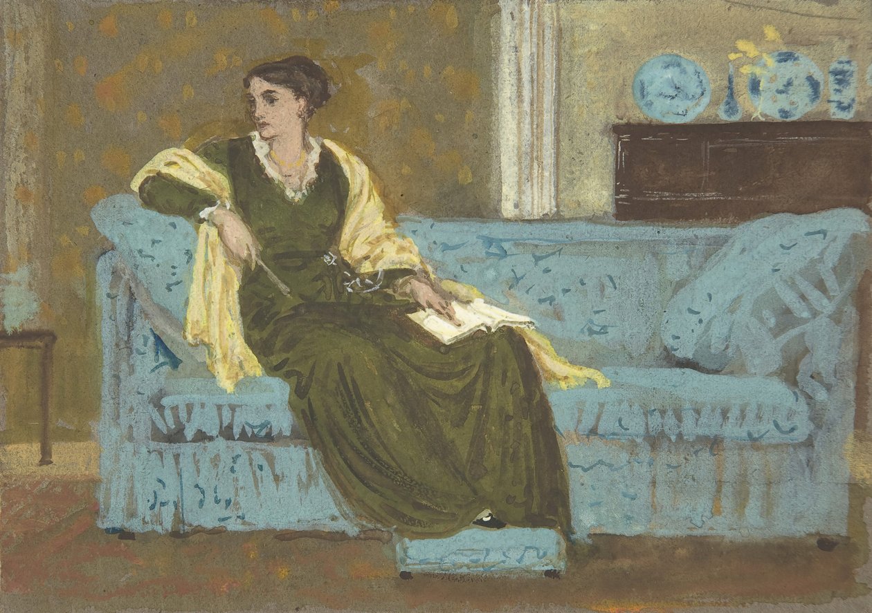 Žena sedící na pohovce, 1865-1915. od Walter Crane