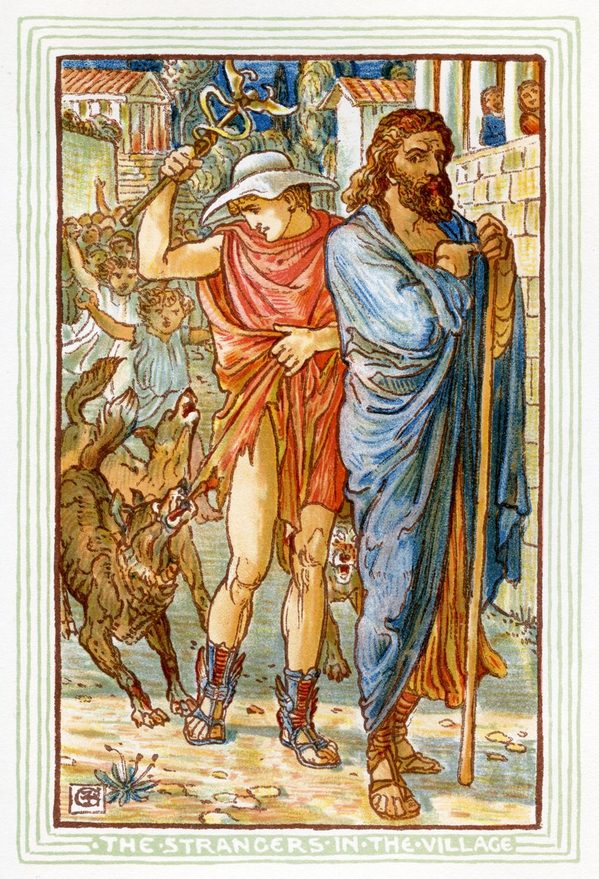 Zeus a Hermés převlečení za rolníky od Walter Crane