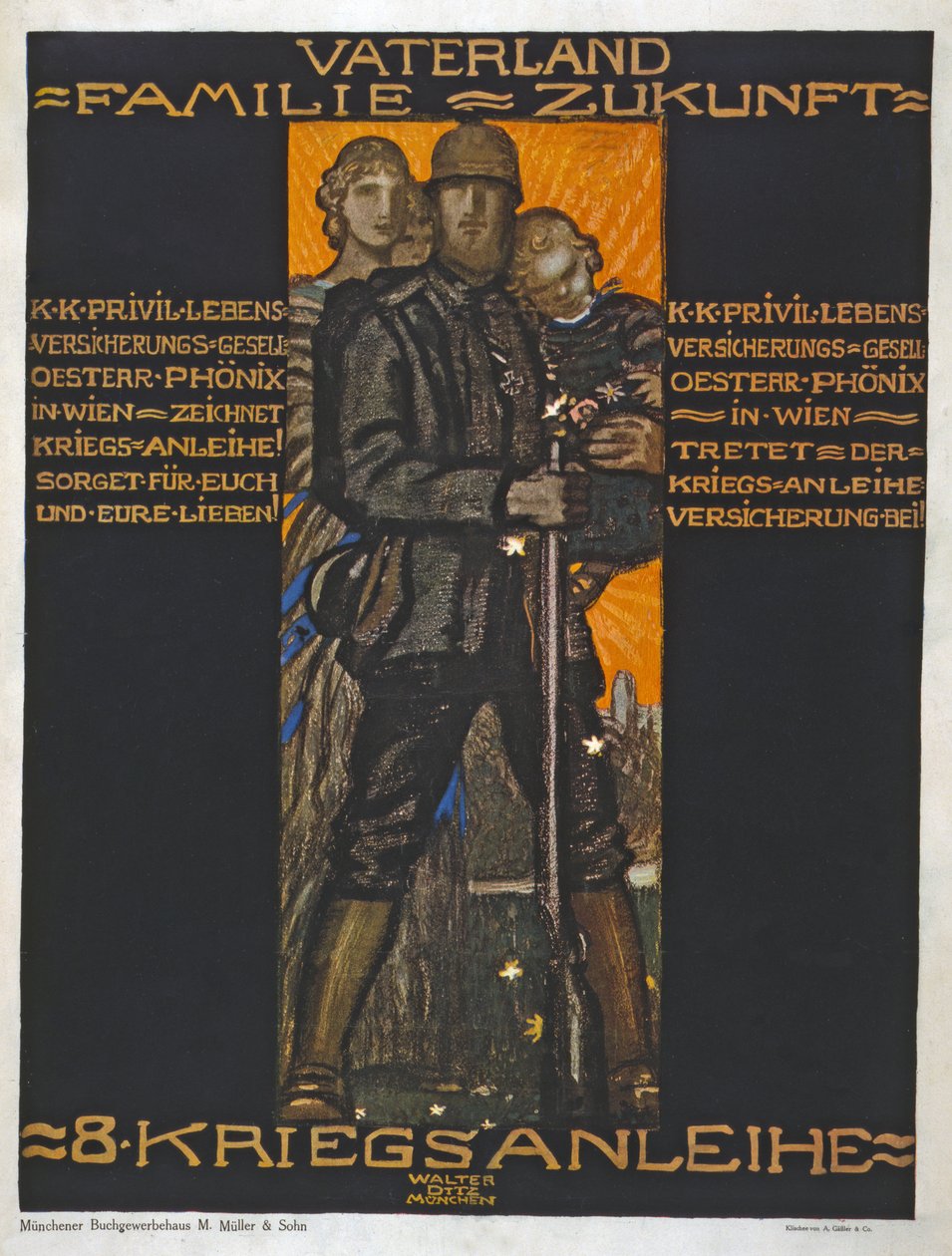 Vlast, rodina, budoucnost? hospoda. 1918 (barevná litografie) od Walter Ditz