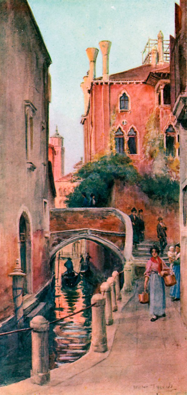 Kanál v Benátkách (barevná litografie) od Walter Frederick Roofe Tyndale