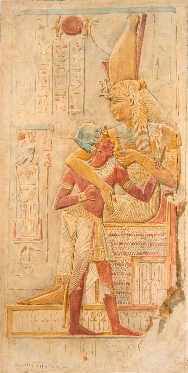 Isis kojící Setiho I., Abydos (akvarel) od Walter Frederick Roofe Tyndale