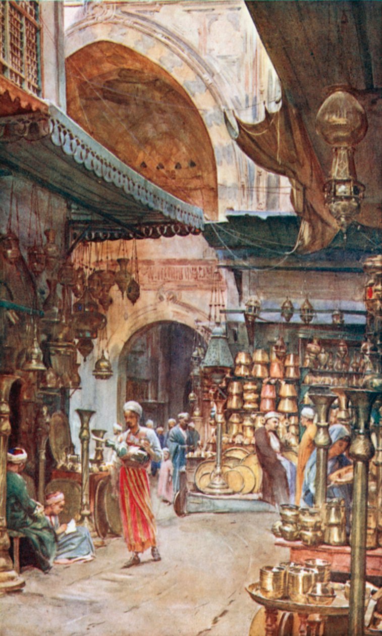 Khan El-Khalil, Káhira (barevná litografie) od Walter Frederick Roofe Tyndale