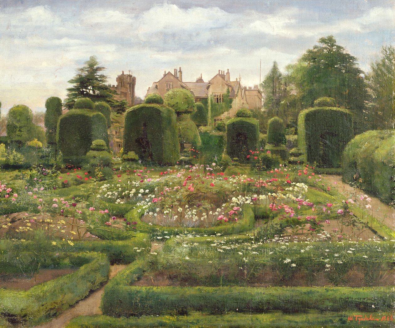 The Topiary Gardens, Levens Hall, Cumbria, 1886 (olej na plátně položeném na palubě) od Walter Frederick Roofe Tyndale
