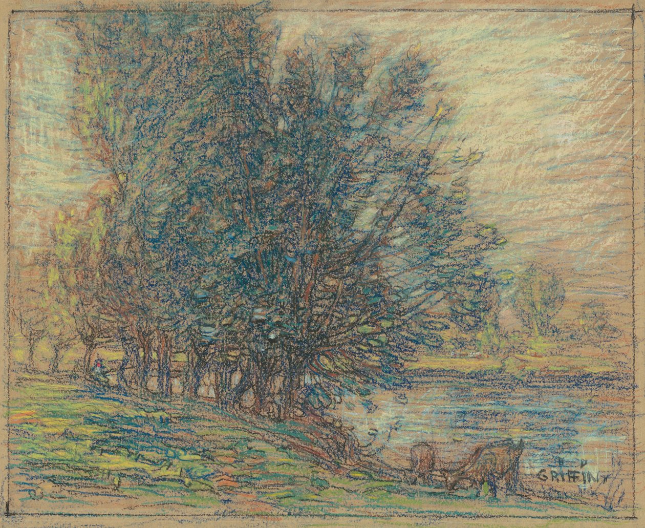 Vrby, Longpre, Francie, asi 1911-18 (pastel na křídovém papíře) od Walter Griffin