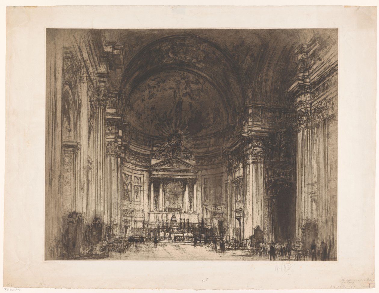 Pohled na interiér Santissimo Nome di Gesù v Římě od Walter Hilton Nash (signed by artist)