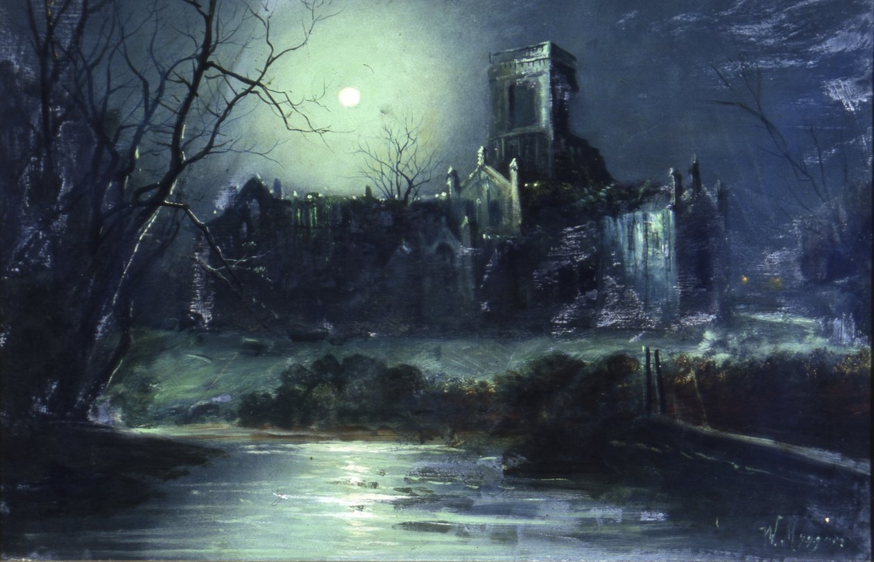 Kirkstall Abbey od Moonlight (olej na plátně) od Walter Linsley Meegan