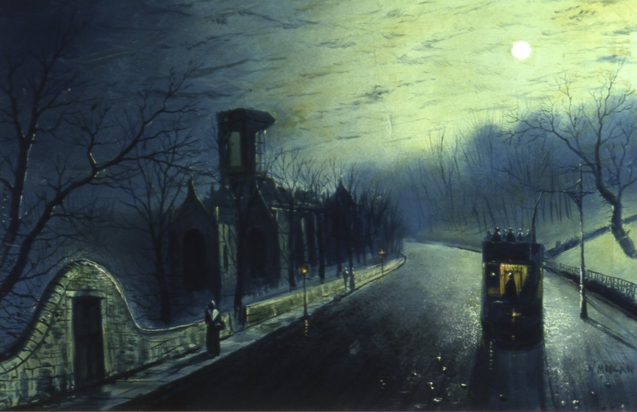 Kirkstall Abbey od Moonlight (olej na plátně) od Walter Linsley Meegan
