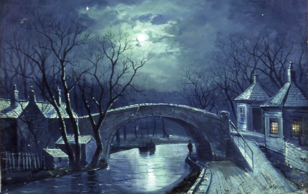 Redcote Bridge, Armley, od Moonlight (olej na plátně) od Walter Linsley Meegan
