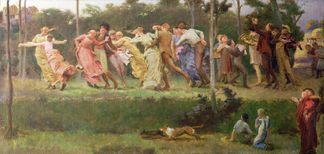 A Harvest Dance, 1904 (olej na plátně položeném na palubě) od Walter Mclaren