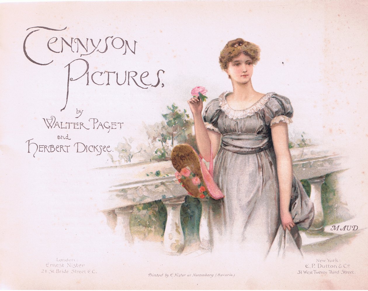 Maud: titulní strana, ilustrace z Tennyson Pictures nakladatelství E P Dutton & Co, kolem roku 1900 (barevné lito) od Walter Paget