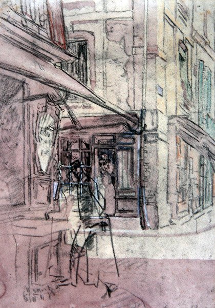 Obchod v Dieppe, kolem roku 1907 (inkoust, barevný pastel a akvarel na papíře) od Walter Richard Sickert