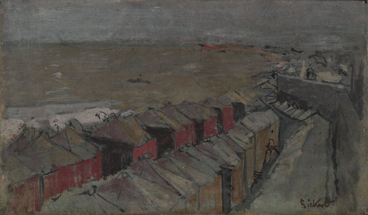 Koupací chatky, Dieppe, cca 1890 (olej na panelu) od Walter Richard Sickert