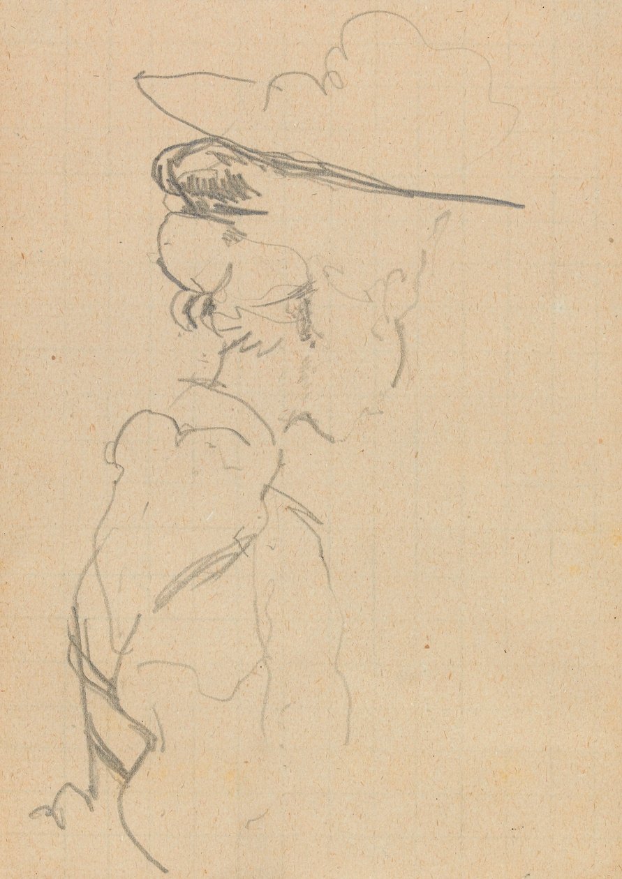 Hlava a ramena ženy v klobouku, ve ztraceném profilu, vpravo (grafit na papíře) od Walter Richard Sickert