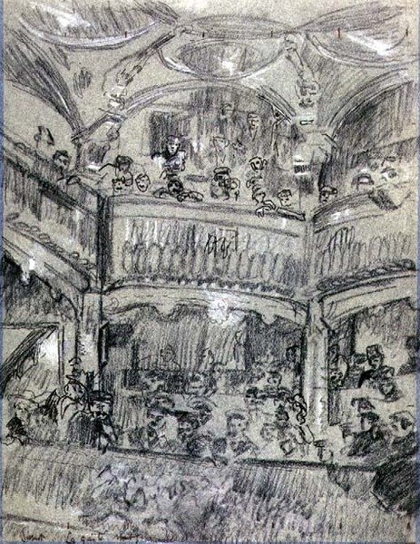 La Gaite Montparnasse, kolem roku 1907 (křída na papíře) od Walter Richard Sickert