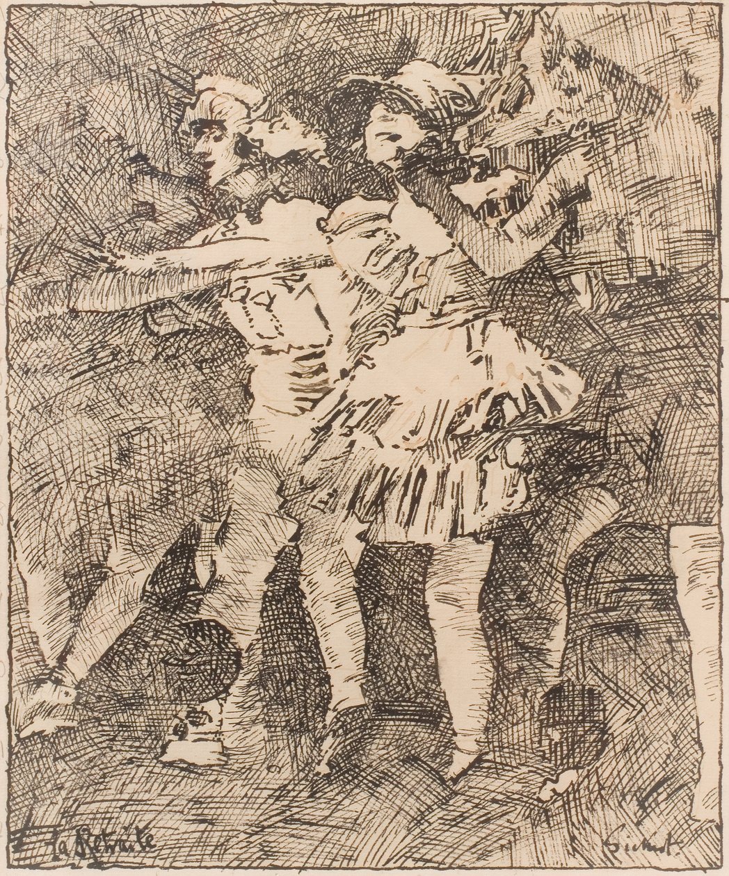 La Retraite: 1928 (Pero a černá a červená tuš na papíře) od Walter Richard Sickert